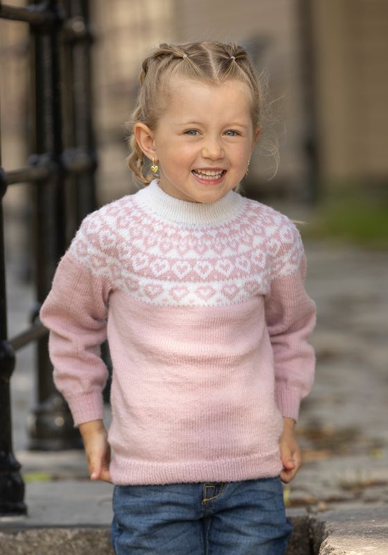 Hjerte genser rosa/hvit